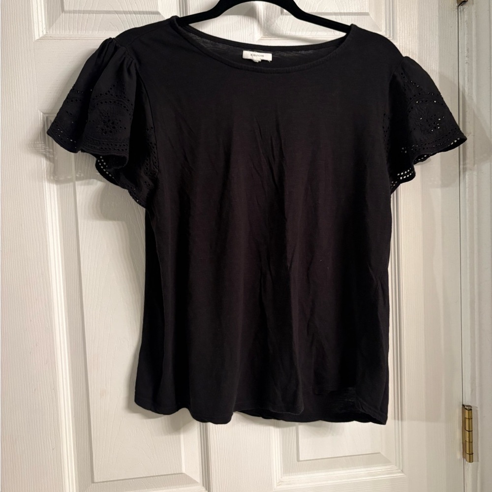 Maurices Black Short Sleeve Eyelet Top